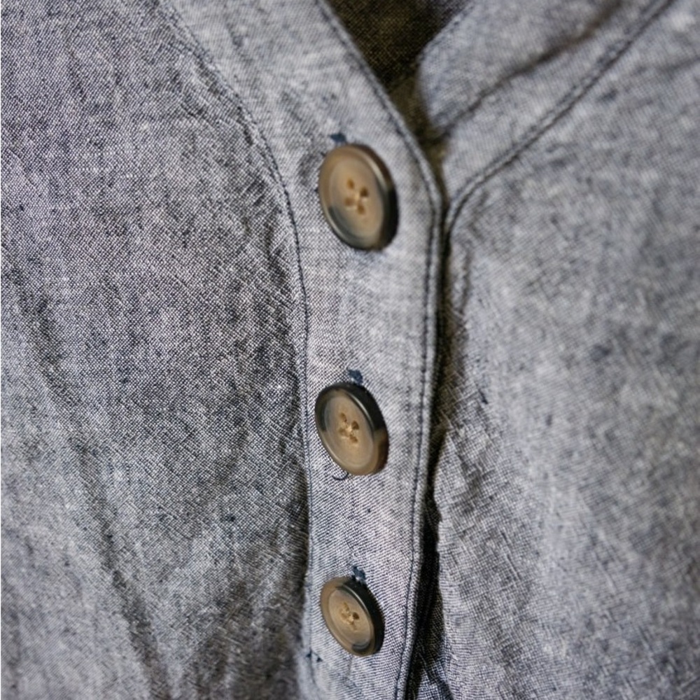 Christopher & Banks Linen Blend Top Petite Large Gray Button Front Casual Blouse - Picture 3 of 8
